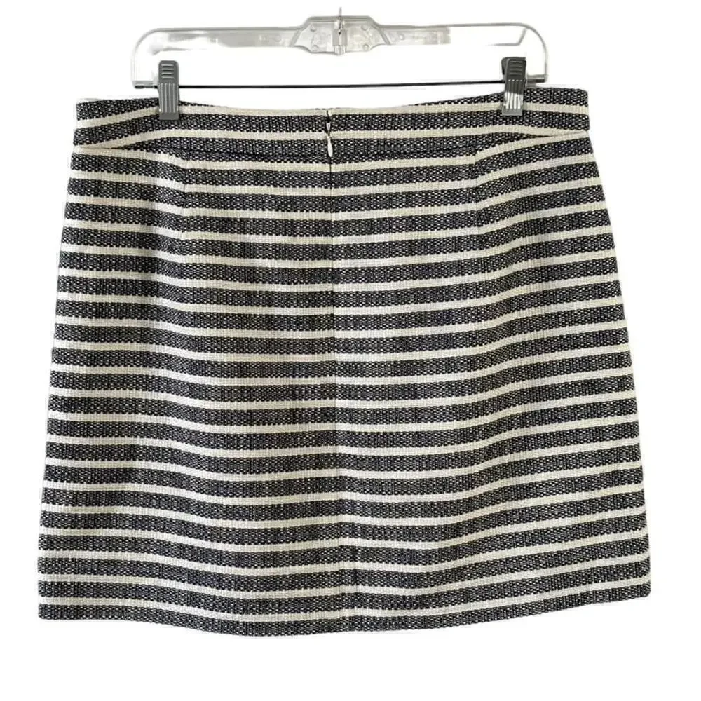 J. Crew Black Cream Tweed Striped Skirt Size 12 NWT